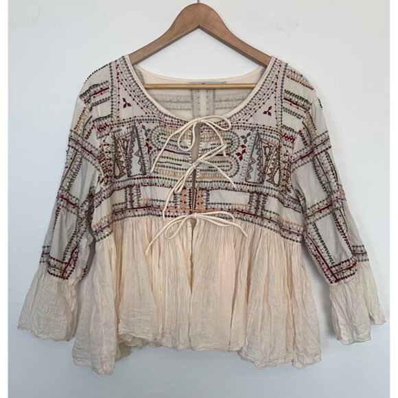Tops - Rancho Estancia Women's Tie-Front Cardigan Blouse Embroidered Beaded Gauzy Sze L